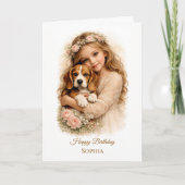 Carte Fille avec chiot Beagle (Devant)