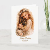 Carte Fille avec chiot berger allemand (Devant)
