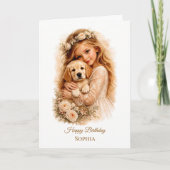 Carte Fille avec chiot Golden Retriever (Devant)