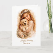 Carte Fille avec chiot Labrador (Devant)