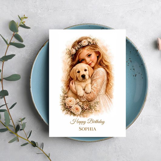 Carte Fille avec chiot Labrador