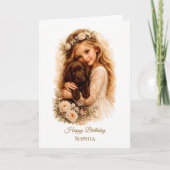 Carte Fille avec chiot Labrador chocolat (Devant)