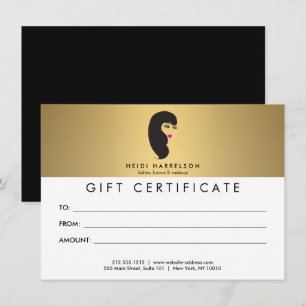 Carte Fille avec Cils Faux Or Certificat-Cadeau