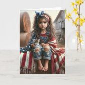 Carte Fille avec drapeau américain Anniversaire (Fleur jaune)