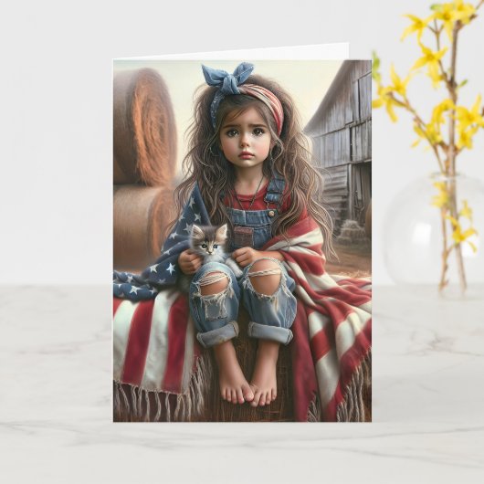 Carte Fille avec drapeau américain Anniversaire (Fleur jaune)