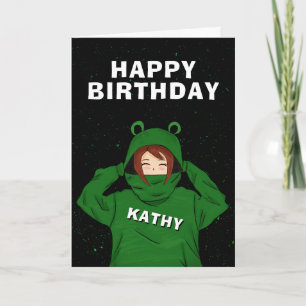 Carte Fille avec grenouille verte Hoody Dessin Anniversa