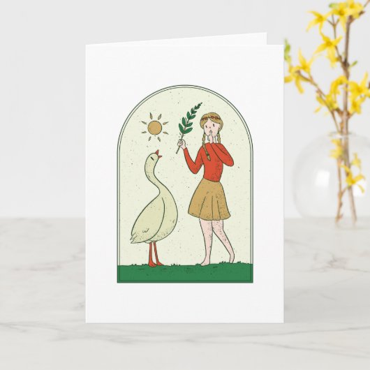 Carte Fille avec l'oie (Fleur jaune)