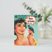 Carte Fille Avec Oiseau Joyeux Anniversaire (Debout devant)