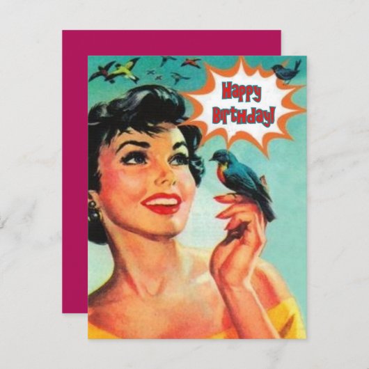Carte Fille Avec Oiseau Joyeux Anniversaire (Devant / Derrière)