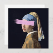 Carte Fille avec oreille perle avec brosse rose (Devant / Derrière)