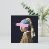 Carte Fille avec oreille perle avec brosse rose (Debout devant)