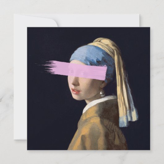 Carte Fille avec oreille perle avec brosse rose (Devant)