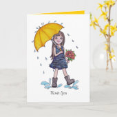 Carte Fille Avec Parapluie Jaune Dans L'Aquarelle (Fleur jaune)