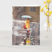 Carte Fille avec parapluie spécial (Fleur jaune)