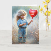 Carte Fille avec un ballon de coeur pour 7e anniversaire (Fleur jaune)