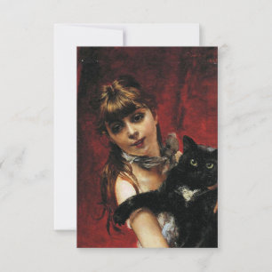 Carte Fille avec un chat noir dans ses bras