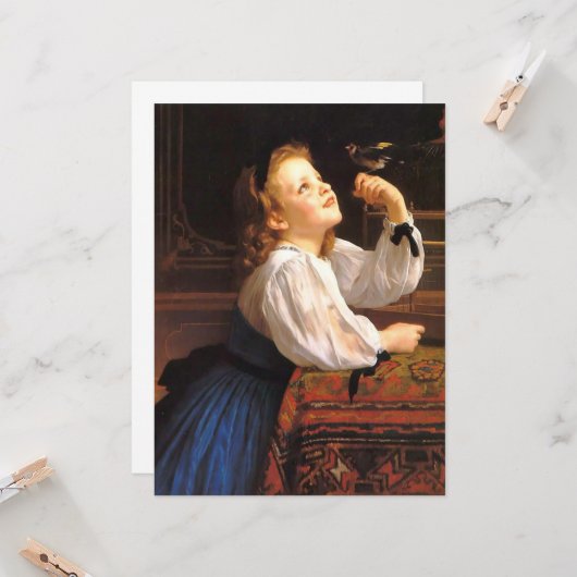 Carte Fille avec un oiseau (par William-Adolphe Bouguere (Devant/Arrière en situation)