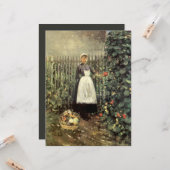Carte Fille avec un panier de légumes dans un jardin (Devant/Arrière en situation)