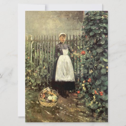 Carte Fille avec un panier de légumes dans un jardin (Devant)