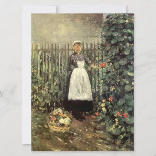 Carte Fille avec un panier de légumes dans un jardin