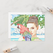 Carte Fille avec un perroquet (Devant/Arrière en situation)