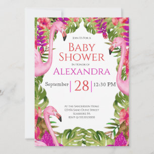 Carte Fille Baby shower rose Flamant rose faune tropical