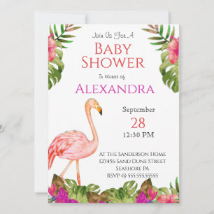 Carte Fille Baby shower rose Flamant rose faune tropical