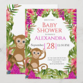 Carte Fille Baby shower singe rose faune tropicale (Devant / Derrière)