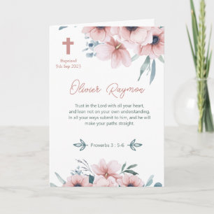 Carte Fille Baptême Jolie Fleurs Roses