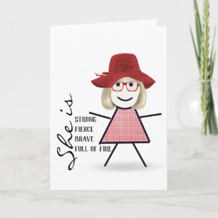 Carte Fille Bâton avec Chapeau Rouge 