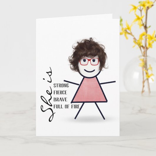 Carte Fille Bâton avec Cheveux Pour Sœur (Fleur jaune)