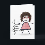 Carte Fille Bâton avec Cheveux Pour Sœur<br><div class="desc">Fille bâton mignonne avec cheveux,  lunettes rouges et robe à carreaux sur fond blanc pour l'anniversaire de ma sœur.
La couleur de fond peut être modifiée.</div>
