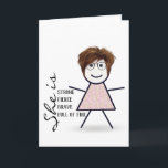 Carte Fille Bâton avec Cheveux Pour Sœur<br><div class="desc">Jolie fille bâton avec cheveux,  lunettes et robe fleurie sur fond blanc pour l'anniversaire de ma sœur.
La couleur de fond peut être modifiée.</div>