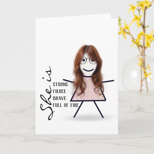 Carte Fille Bâton avec Cheveux Pour Sœur (Fleur jaune)