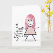 Carte Fille Bâton avec Cheveux Roses Pour Maman (Fleur jaune)