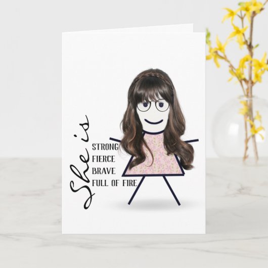 Carte Fille Bâton avec de longs cheveux pour sœur  (Fleur jaune)