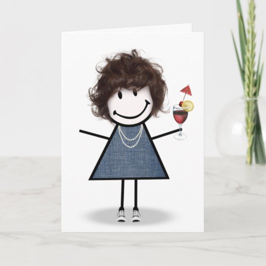 Carte Fille bâton d'anniversaire avec cocktail (Devant)