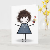 Carte Fille bâton d'anniversaire avec cocktail (Fleur jaune)