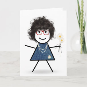 Carte Fille bâton d'anniversaire avec des marguerites