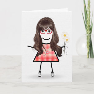 Carte Fille Bâton d'anniversaire avec des marguerites