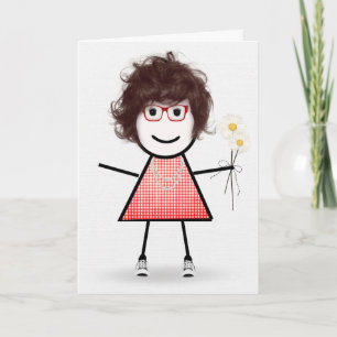 Carte Fille Bâton d'Anniversaire Avec Marguerites