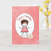 Carte Fille Bâton d'Anniversaire sur Gingham (Fleur jaune)