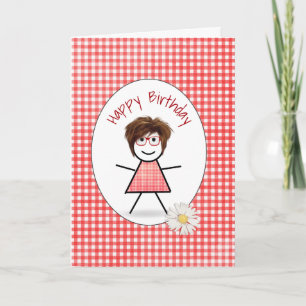Carte Fille Bâton d'Anniversaire sur Gingham