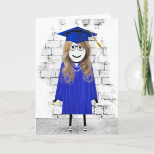 Carte Fille Bâton Diplômée avec Cheveux et Diplôme