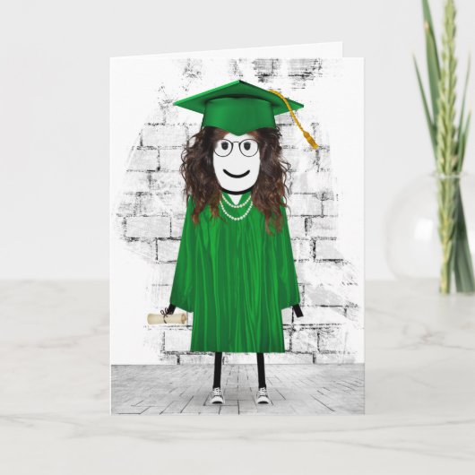 Carte Fille Bâton Diplômée avec Diplôme (Devant)