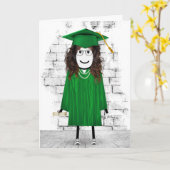 Carte Fille Bâton Diplômée avec Diplôme (Fleur jaune)
