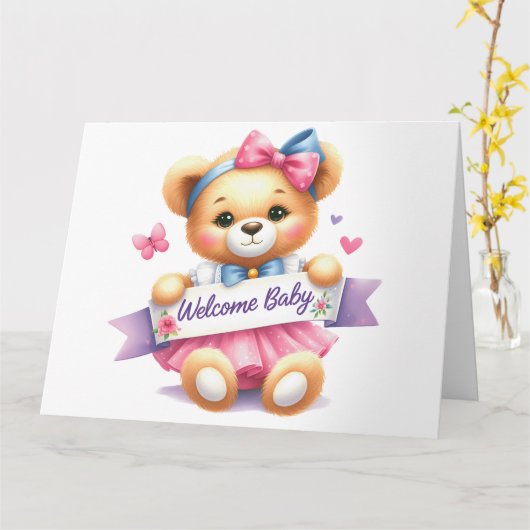 Carte fille bébé de bienvenue (Fleur jaune)