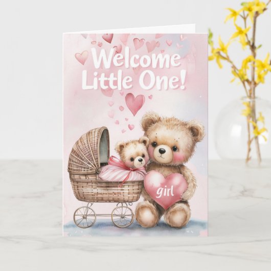 Carte fille bébé de bienvenue (Fleur jaune)