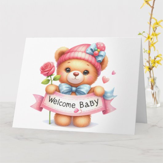 Carte fille bébé de bienvenue (Fleur jaune)
