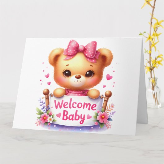 Carte fille bébé de bienvenue (Fleur jaune)